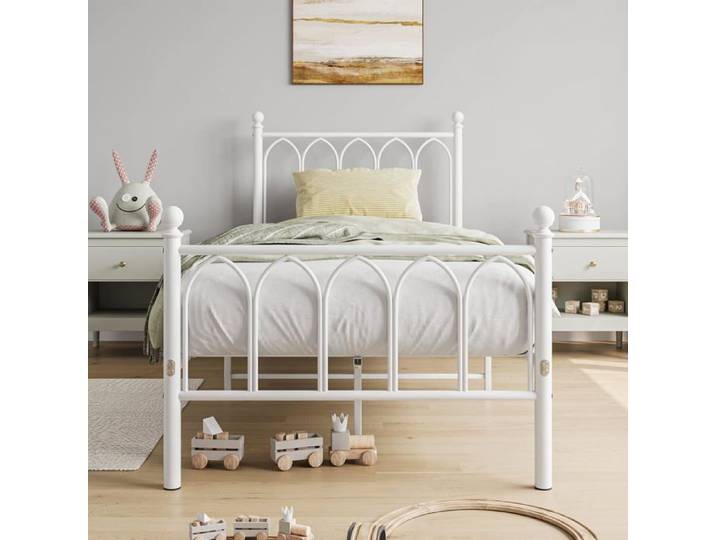 Cadre De Lit Simple En Métal 90X190Cm Blanc[CA20]