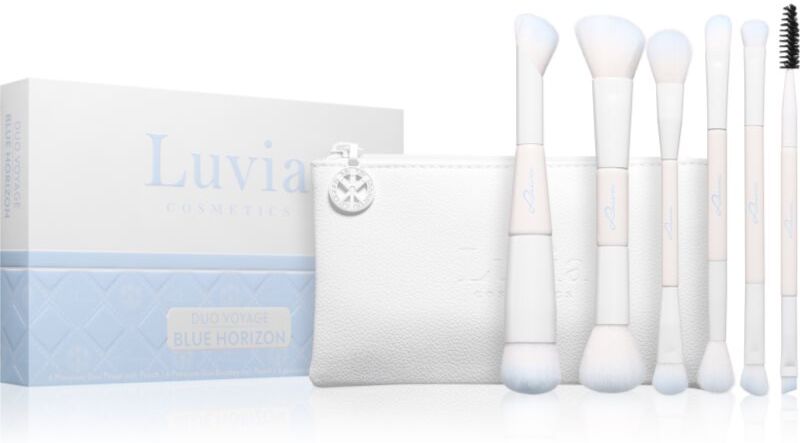 Luvia Cosmetics Duo Voyage travel brush set with bag Blue Horizon 7 pc