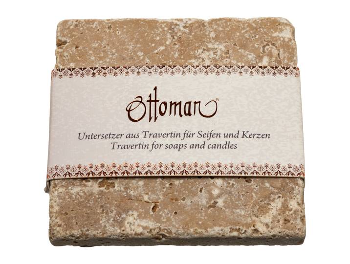 Seifenablage aus Travertin, quadratisch, kräftig-braun, 10 x 10 cm