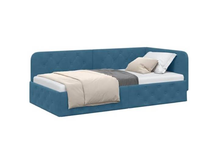 KTHLBRH Eckbett Samt blau 100 x 200 cm Wendbare Armlehne, L-förmig, minimalistisches Design, perfekt für kleine Räume