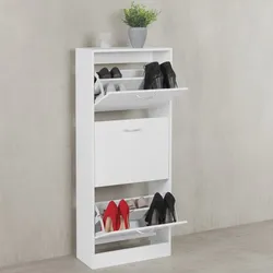 KADIMA DESIGN Schuhschrank 3 Fächer - 18 Paar Schuhe, Weißes Design, Integrierte Griffe, 50 x 125 x 24 cm, KADIMA DESIGN