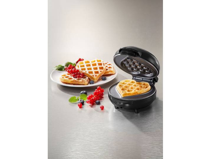 Mini-Herz-Waffeleisen mit Antihaftbeschichtung, Schwarz, DE-Version