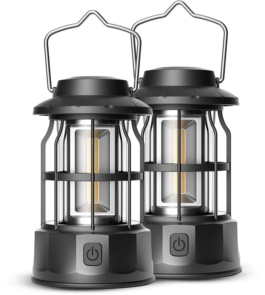 Travelhawk Campinglamp - LED lantaarn met 360 graden omnidirectionele verlichting - Retro zwart (2 stuks)