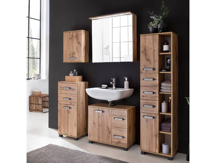 Spiegelschrank Milan inkl. Beleuchtung 70cm Braun/Eiche Landhaus Dekor
