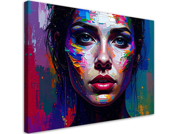 Feeby Leinwandbild Porträt eines Frauengesichts Abstrakt 100x70cm, Mehrfarbig, Person/Charakter, Rechteckig, 100x70 cm, Bilder & Rahmen, Bilder, Leinwandbilder