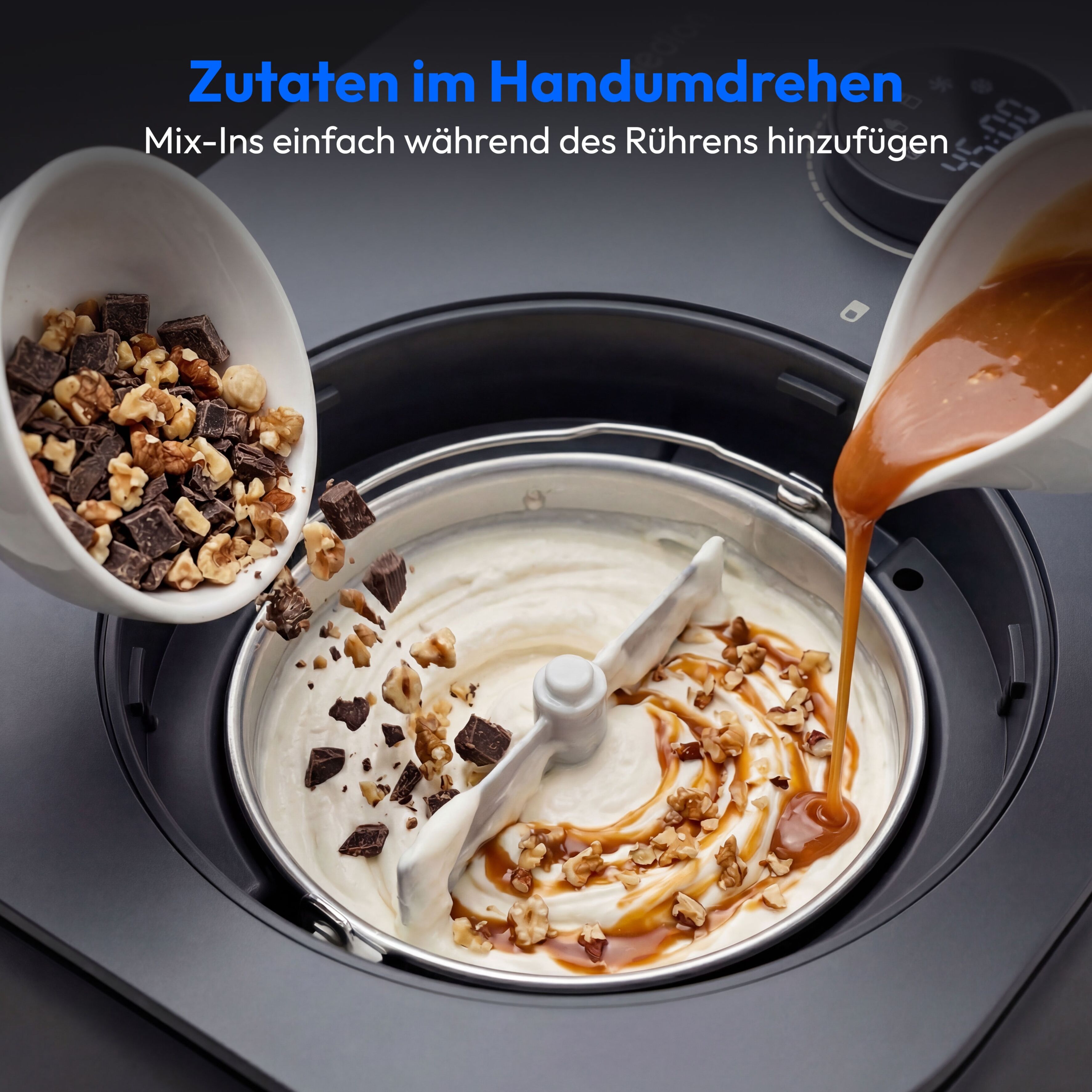 Medion Eismaschine "MD 100116", grau, B:35cm H:23cm T:26cm, Eismaschinen, Mixen, Eis, Joghurt oder Slush zubereiten, Eis nachkühlen, Eismaschine