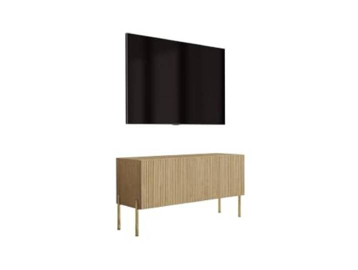 3xE Living TV-Lowboard mit Beinen 100 cm, 1 Tür, geölte Eiche, goldene Beine, 100 x 32 x 52 cm