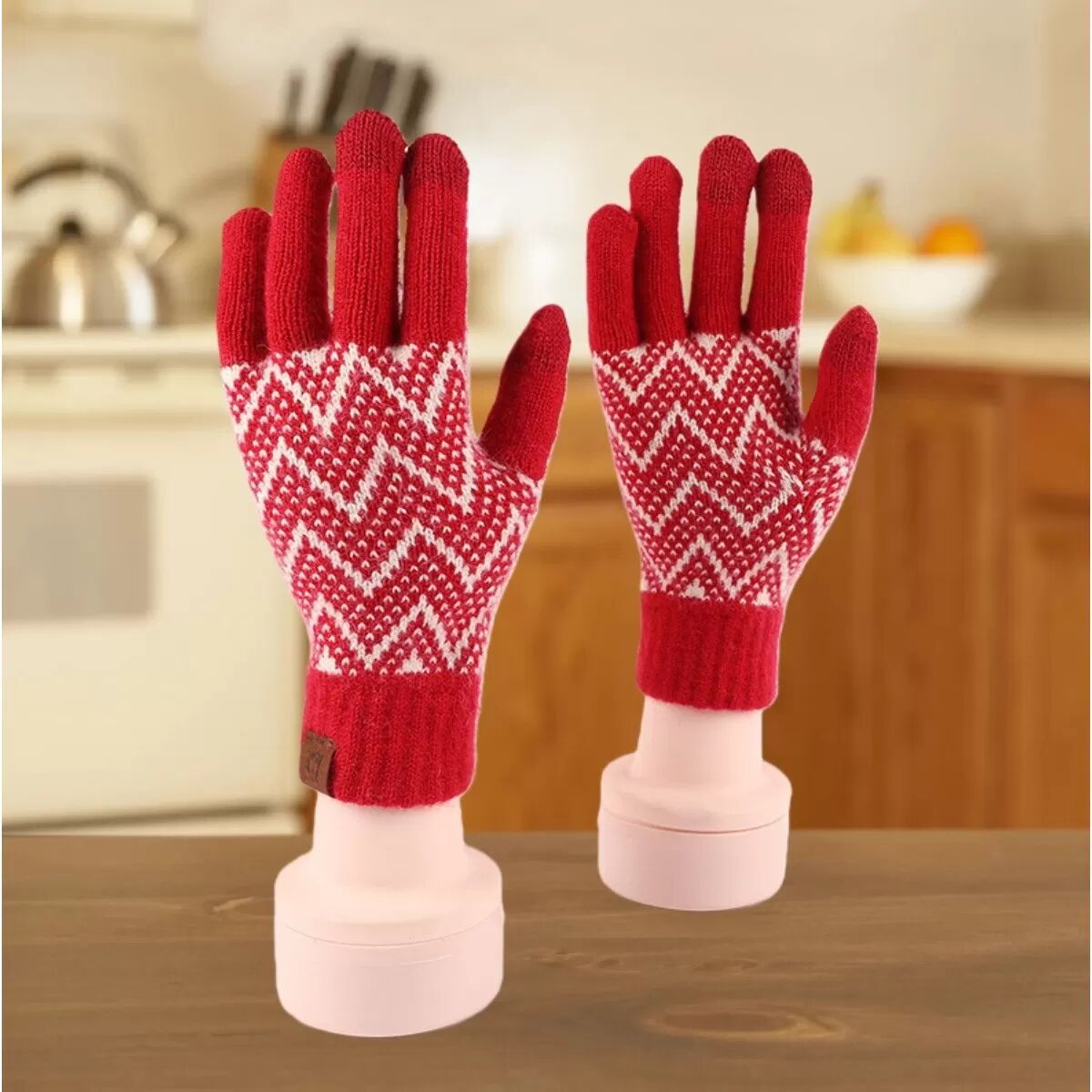 INF Gants de Noël Tricotés avec Motif en V - Chaleur Hivernale