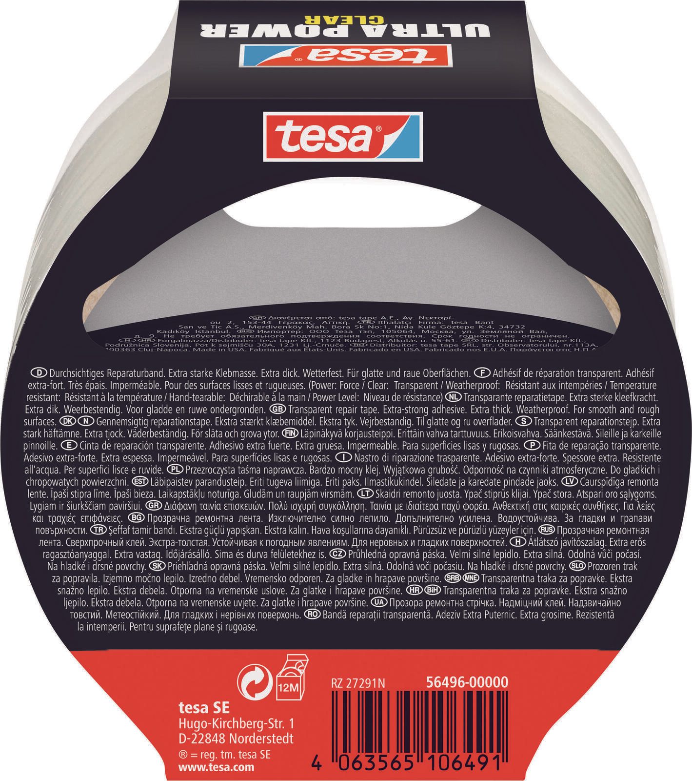 tesa Gewebebänder Montageband 48 mm x 10 m transparent 56496-00000-01