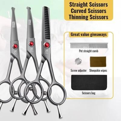 Uplift Picks Fenice Pet Grooming Scissors Round Tip Safety Trimming Tool For Cat And Dog Face Care straight & Thinning & Curved