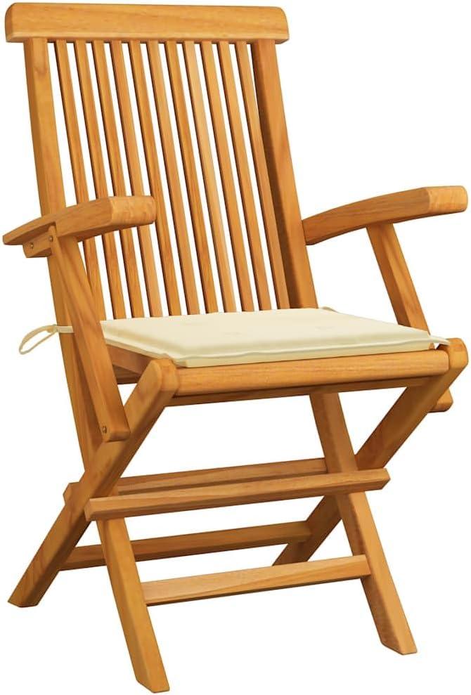 Set aus 6 klappbaren Teakholz-Gartenstühlen mit Kissen, Massivholz-Gartensessel für Terrasse und Innenhof, bis 110 kg belastbar