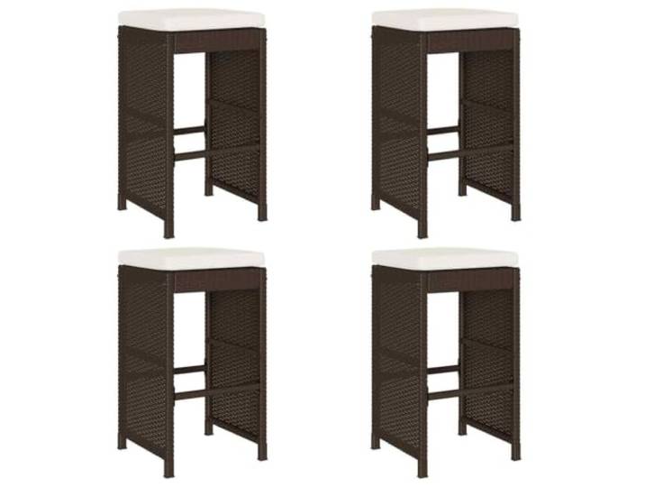 Garten-Barhocker mit Kissen 4 Stk. Braun Poly Rattan PE-Rattan, pulverbeschichteter Stahlrahmen, abnehmbare Bezüge, bis 110 kg pro Sitzplatz, Gartenmöbel