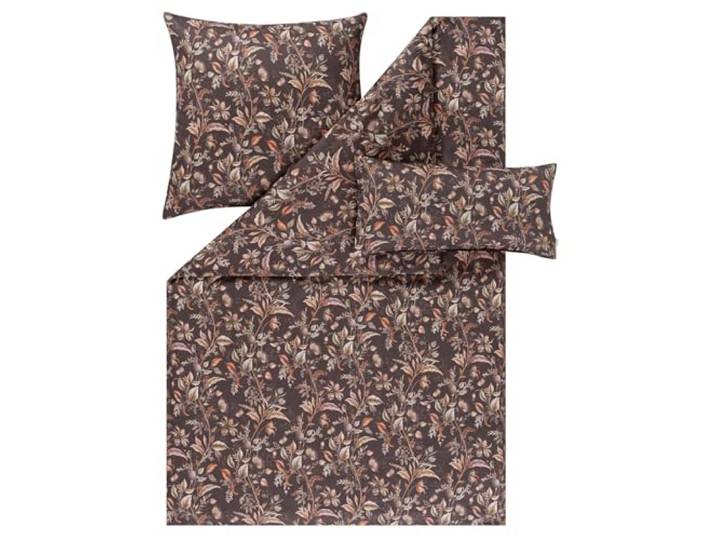 ESTELLA Mako-Satin Bettwäsche 135x200 Jolanda braun Wiesenblumen Blätter 7953-310