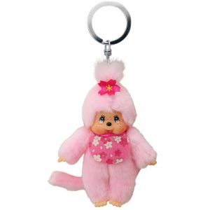 Monchhichi Schlüsselanhänger 10018478, Kirschblüte und Latz, Plüsch, rosa, 1 Stück