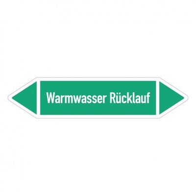 Aufkleber I RKZ-Etikett Warmwasser Rücklauf,DIN 2403,grün/weiß,ab Ø 90mm,440x100mm,2/Bogen