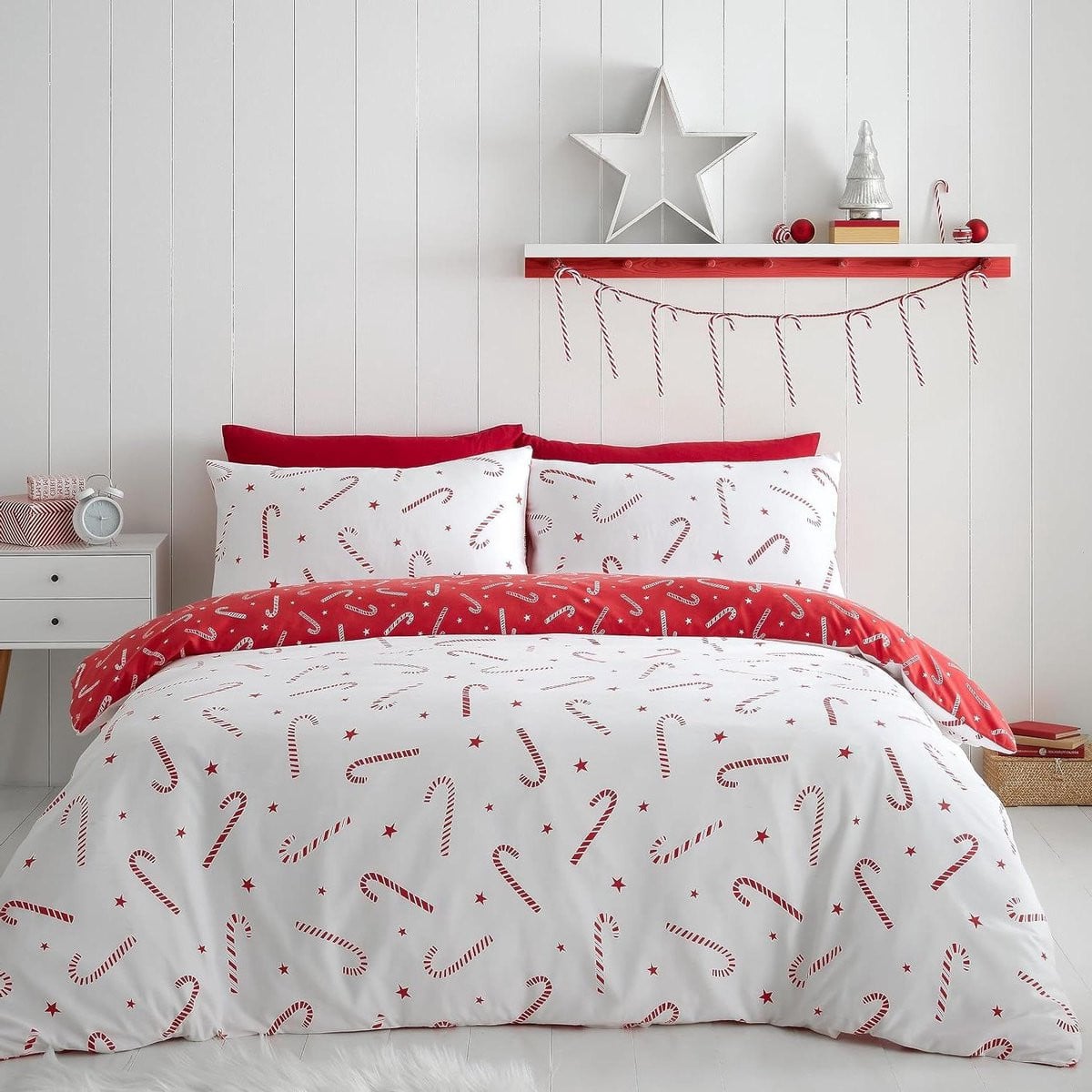 Omkeerbaar Kerst Dekbedovertrek Set Rood Wit 135x200 cm