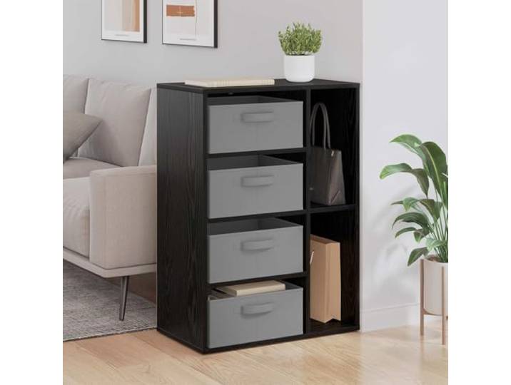 RJPLMFV Anrichte Eiche Schwarz 60 x 33,5 x 84 cm Langlebiges Holzwerkstoff, geräumige Regale, Griffe, vielseitige Möbel für Wohn- oder Esszimmer