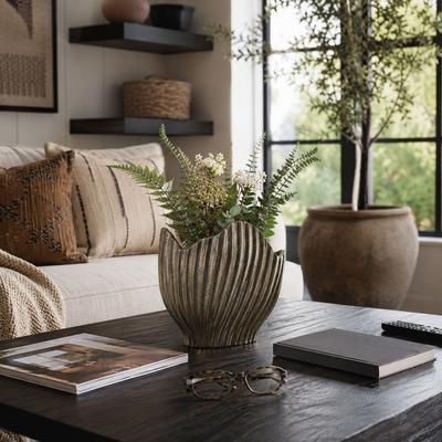 Sagebrook Home Decorative Ridged Metal Vase for Home and Living Room Decor