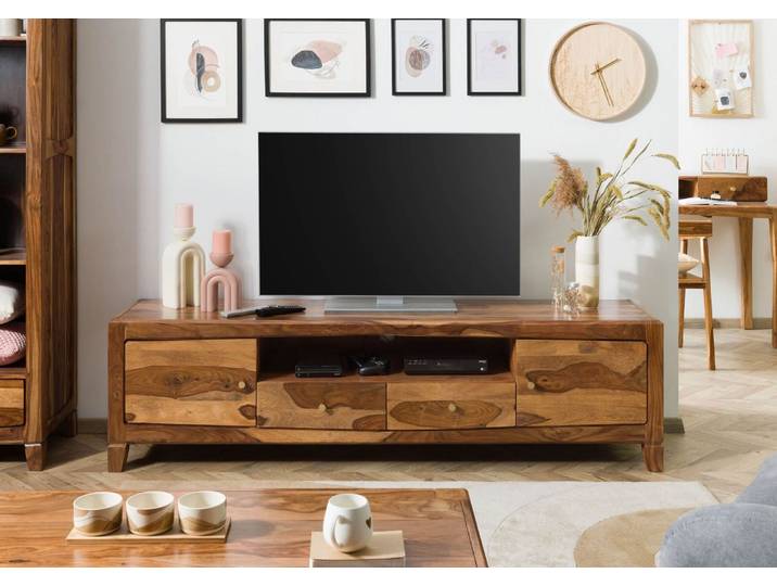 ANCONA #111 Meuble TV en bois de sheesham - laqué / marron 200x45x55