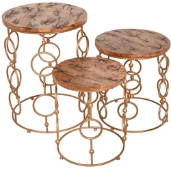 DELUKE Beistelltisch JASON 3er Set Mangoholz Gold 44x36x36cm Couchtisch Sofatisch Abstelltisch