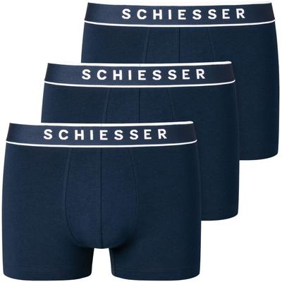 Boxer SCHIESSER "95/5", Herren, Gr. 5, Single Jersey, blau (803, dunkelblau), Single Jersey, Obermaterial: 95% Baumwolle, 5% Elasthan, unifarben mit Farbeinsatz, eng, Unterhosen, mit sportlichem Webgummibund