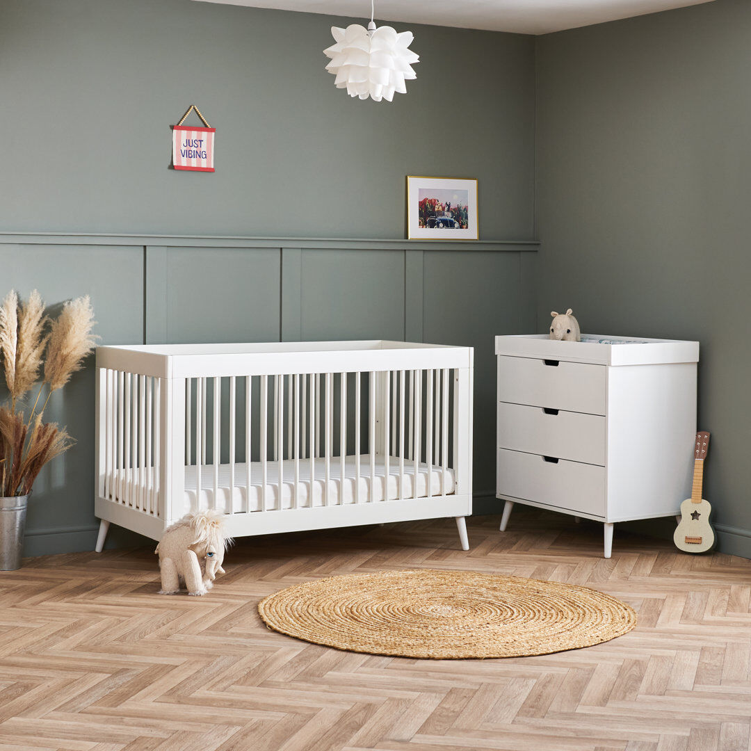Obaby Maya Cot Bed 2 Piece Nursery Furniture Set Nordic White 70 x 140 cm