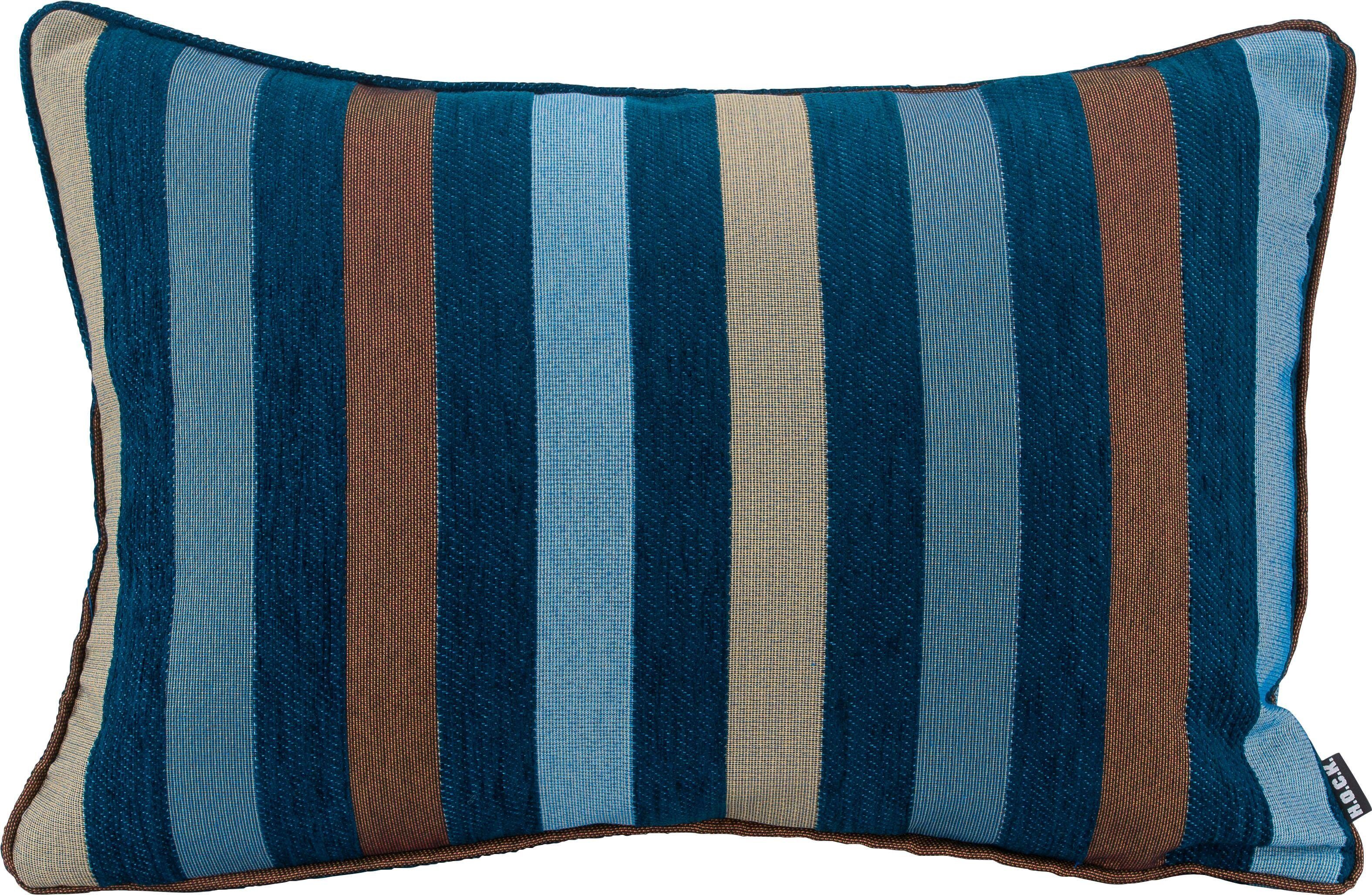 Dekokissen H.O.C.K. "Karoo", blau (blau, denimblau, dunkelblau, hellblau, blau, gestreift), B:40cm H:10cm L:60cm, Baumwolle, Polyacryl, Polyester, Dekokissen_Sitzkissen_Kissenhüllen, Dekokissen, mit Streifen, Kissenhülle mit Füllung, 1 Stück blau, denimbl