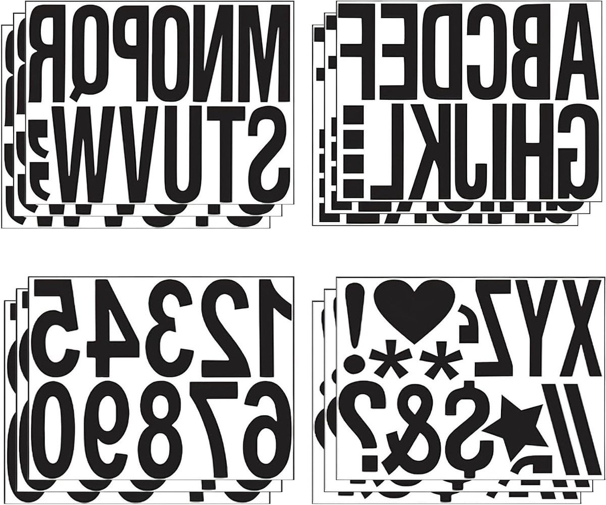 12 Vel Zelfklevende Nummer en Letter Stickers - Grote Decoratie en Markering Stickers van 10 cm - Zwart