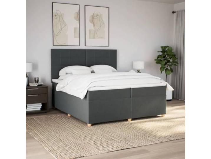 KTHLBRH Bettgestell mit Federn, dunkelgrau, 200 x 200 cm, Stoff Taschenfederkernmatratzen, verstellbares Kopfteil, inklusive Matratzenschoner, 2 Stück