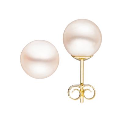 Paar Ohrstecker JOBO, gelb (gelbgold 585), Ohrringe, Damen, 8mm, Gelbgold 585 Perlen, Gelbgold 585, Perlen, 585 Gold mit Süßwasser-Zuchtperlen 8 mm