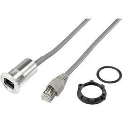 Tru Components RJ45-Einbaubuchse, Kabellänge 1.5 m, Elektronikkabel + Stecker, Silber, Grau