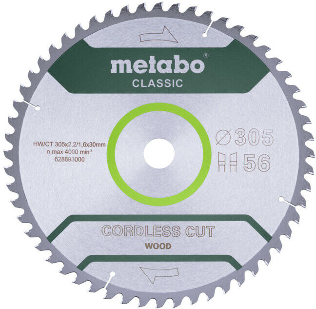 Lame de scie Metabo « cordless cut wood - classic », 305x2,2/1,6x30 Z56 WZ 5° /B (628694000) (628694000)