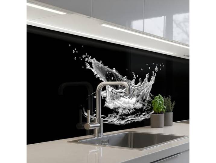 KitchenYeah© Küchenrückwand Selbstklebende Kitchen Wall Protector Küchen 80x300 cm - Rückenwand Küchenfronten Küchenrückwände Küche Wand Wasser - Spritzer - Schwarz