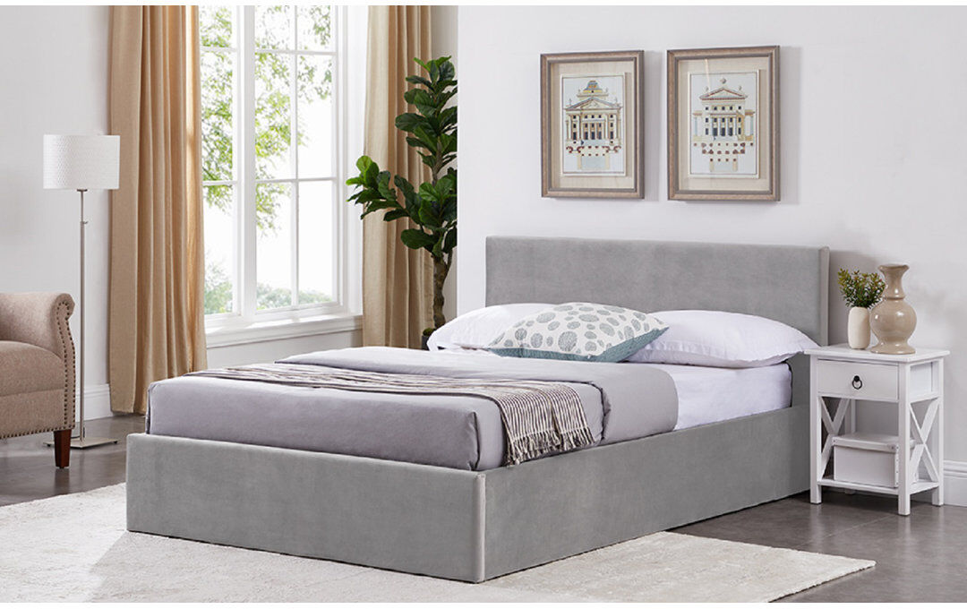 MetalBeds Ltd Upholstered Ottoman Lift Up Storage Bed Gray Kingsize (5')