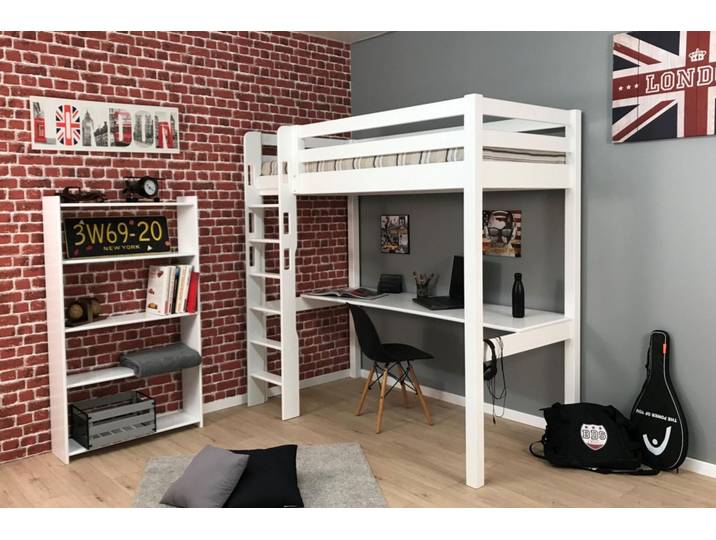 Lit mezzanine haut en 90 avec grand espace bureau ANETO