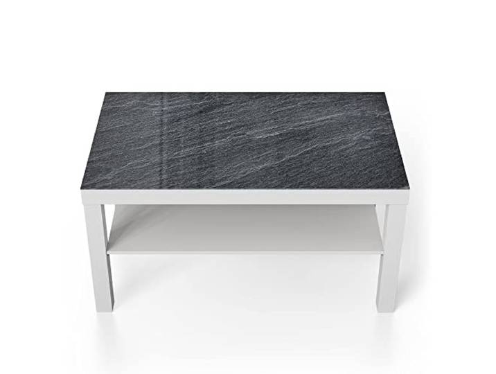 DEQORI Glastisch weiß groß 90x50 cm Motiv Klassischer Schieferstein ausgefallener Beistelltisch aus Glas Hochglanz Couchtisch fürs Wohnzimmer moderner Couch Tisch mit Design