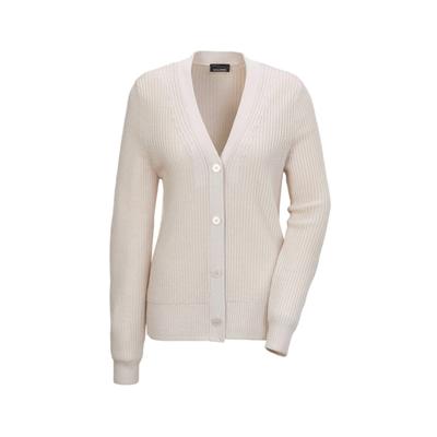 Strickjacke GOLDNER "Elegante Strickjacke mit V-Ausschnitt", Damen, Gr. 40, beige (stein), Obermaterial: 70% Polyacryl PAN. 30% Schurwolle WV., V-Ausschnitt, Rippe, Strickjacken Strickjacke, Hochwertige Strickminderungen