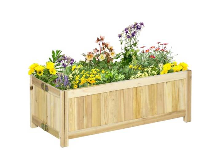 Outsunny Jardinière sur Pied Pliable Bac à Fleurs 70x30x25cm Naturel Corps\, Aspect Lattes\, Bois Sapin Pré-huilé