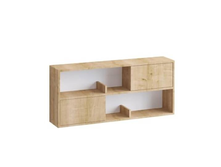 Calicosy - Etagère Suspendue avec 2 Portes et 2 niches Ouvertes décor Bois chêne L120 cm - LYA