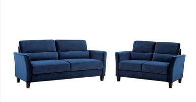 US Pride Furniture 2 Pieces Mid Century Modern Upholstered Sloped Arms Living Room Set, Loveseat and Sofa