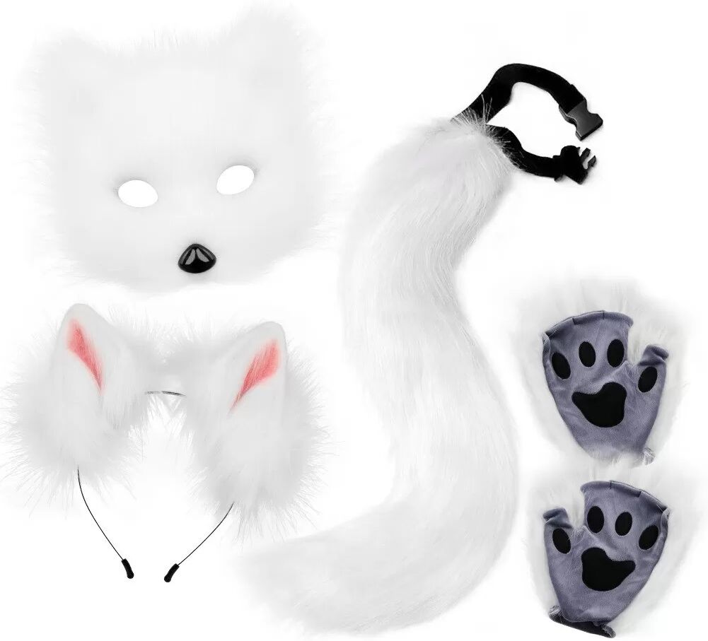 INF Ensemble de Costume de Masque de Renard en Peluche pour Halloween - 4 Pièces: Masque, Oreilles, Queue et Pattes