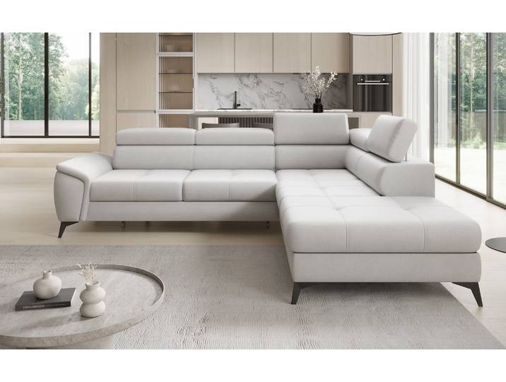 Designer Ecksofa Aveline mit Schlaffunktion und Stauraum in Echtleder - Weiß - Rechts - Luxusbetten24