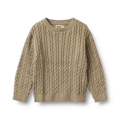 Strickpullover WHEAT "Knit Pullover L/S Oliver", Jungen, Gr. 104, 0070 gravel, Strick, Obermaterial: 100% Baumwolle, unifarben, normal, Rundhals, Bündchen, Pullover Strickpullover, Reine Baumwolle