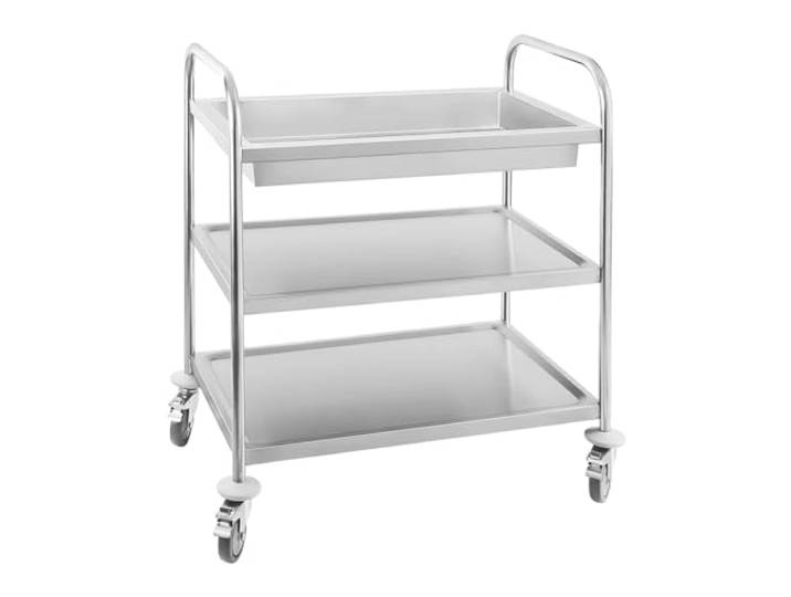 Servierwagen, Edelstahl, 2 Tabletts und 1 Becken, 500 kg, max. Rundrohre, 14_0005025