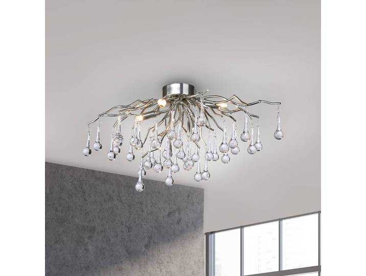 Paul Neuhaus Deckenleuchte Icicle, alu / grau / zink, für Wohn- / Esszimmer, Glas