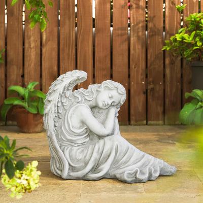Glitzhome Sleeping Angel MGO Garden Statue for Outdoor Indoor Coastal Sculpture