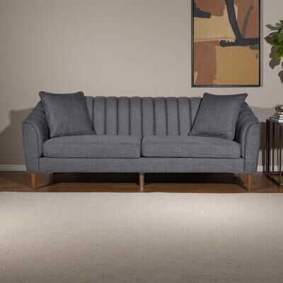 ZWYO HOSIMU "84.5"" Velvet Contemporary Tufted Sofa with Sloped Arms and 2 Pillows (3-Seater)"