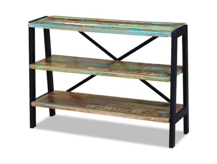 HEFZGDB Handgefertigtes Sideboard mit Stahlgestell aus recyceltem Altholz im Vintage Stil – Robustes Sideboard als vielseitiger Beistell- und Konsolentisch mit 3 Regalböden im Retro Design