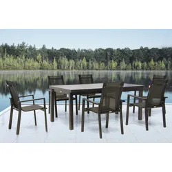 OUTFLEXX Premium Garten-Essgruppe, anthrazit/grau, Alu/Textilene, Ausziehtisch 180/240x100cm, 6 Stapelsessel