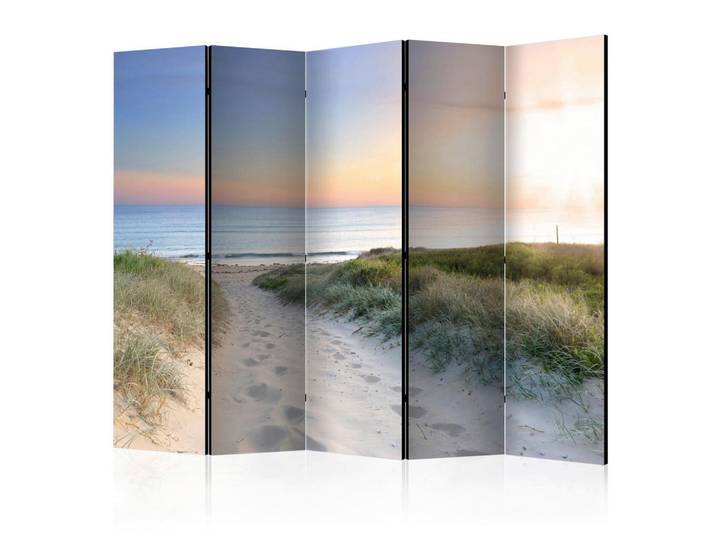 artgeist Paravent, Mehrfarbig, Holz, Kiefer, massiv, Strand, 225x172x3 cm, Motiv auf Vorderseite, Wohnzimmer, Raumteiler, Paravents